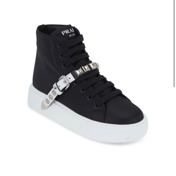 Prada tessuto studded black high top sneaker - Picture 1 of 10